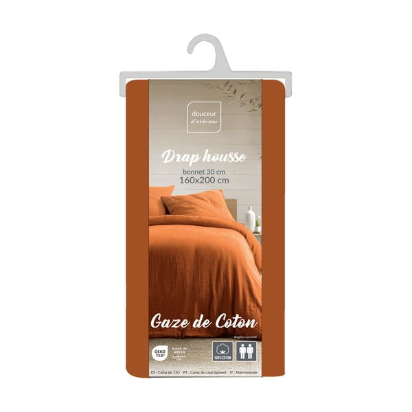 Narancssárga-barna muszlin lepedő 160x200 cm Angelia – douceur d'intérieur-image-3