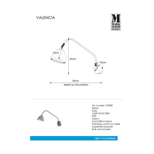 Valencia szürke fali lámpa - Markslöjd-image-2