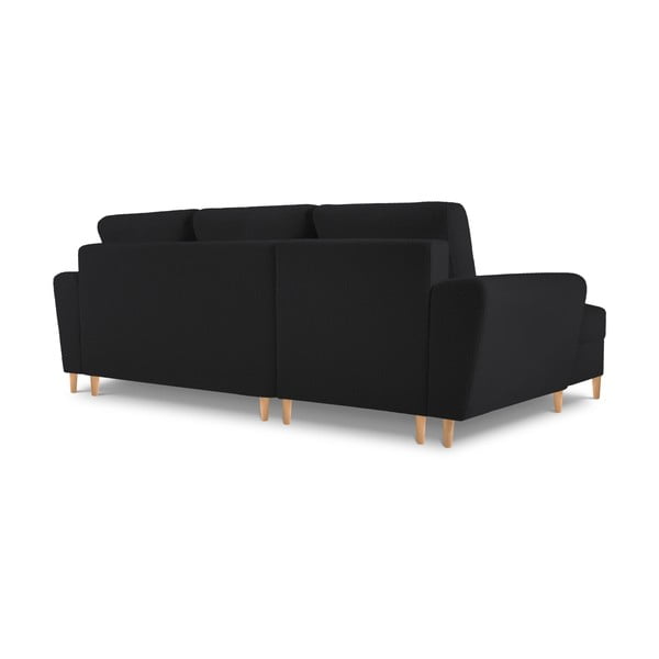 Fekete buklé kinyitható tárolóhelyes sarokkanapé (bal oldali-heverő résszel) Kyoto – Cosmopolitan Design-image-4