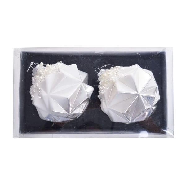 Origami fehér színű üveg karácsonyfadísz, 2 db - Ewax
