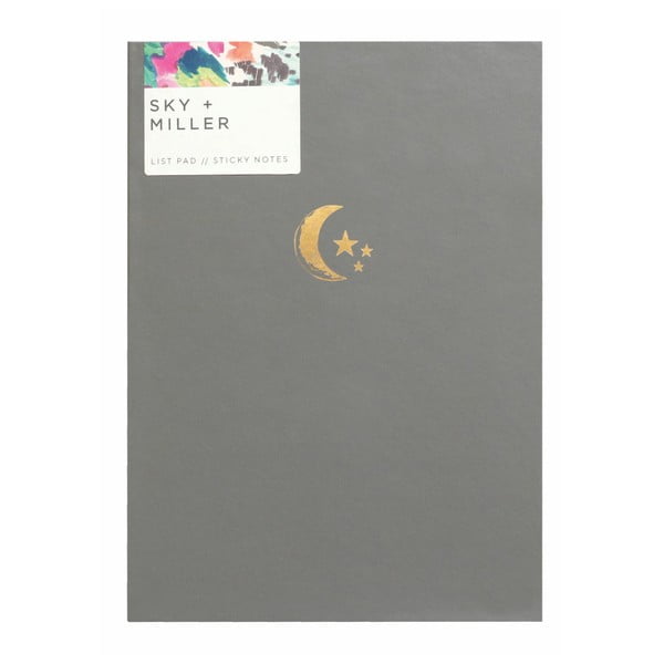 Moon&Stars szürke jegyzettömb és öntapadó jegyzet szett, 60 oldalas - Portico Designs