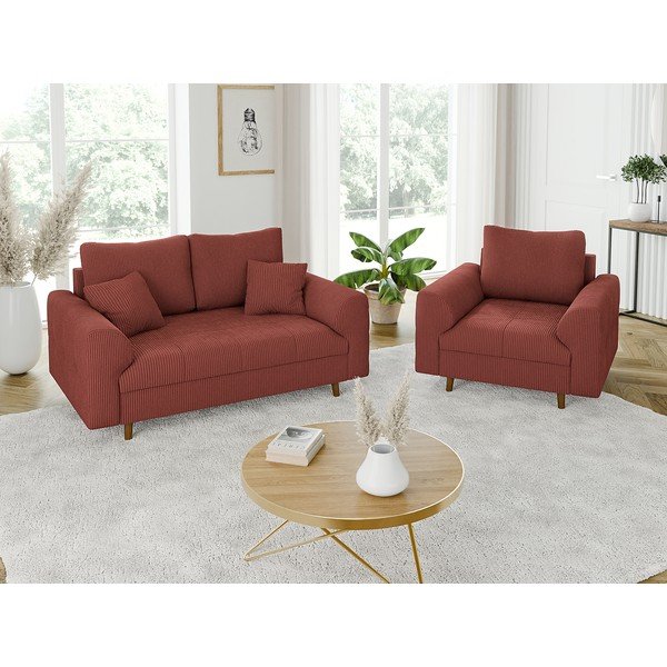 Téglavörös kordbársony kanapé 150 cm Ariella – Ropez-image-4