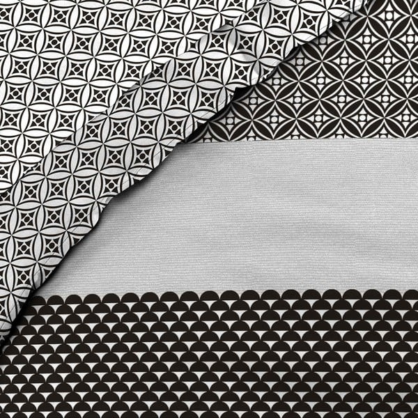 Fekete-fehér kétszemélyes-hosszabbított pamut ágyneműhuzat lepedővel-hatrészes 240x220 cm Meiko – douceur d'intérieur-image-2