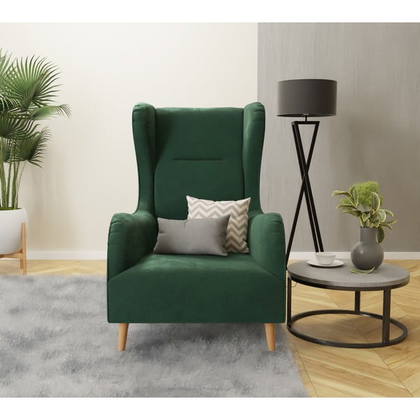 Sötétzöld bársony füles fotel Carole – Ropez-image-4