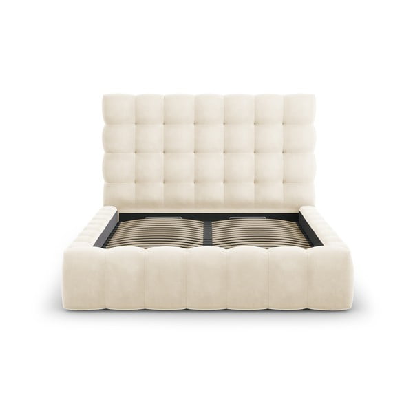 Bézs kárpitozott franciaágy tárolóhellyel, ágyráccsal 160x200 cm Bali – Cosmopolitan Design-image-2