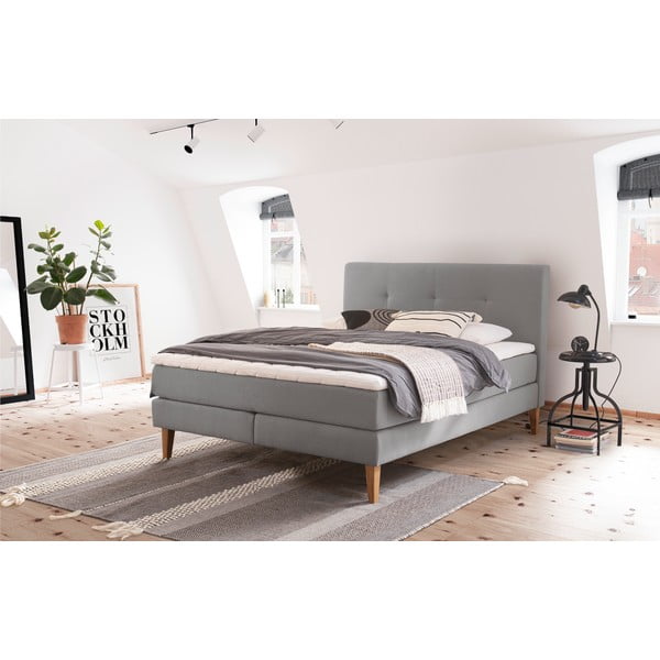 Világosszürke boxspring ágy 160x200 cm Stockholm – Meise Möbel-image-1