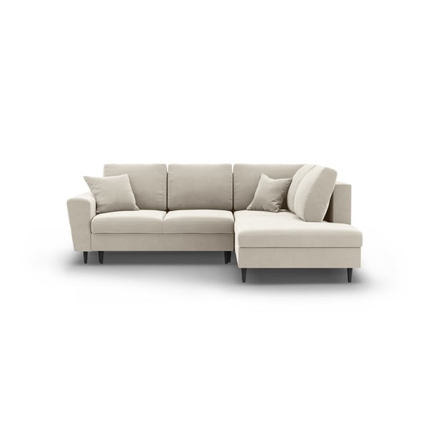 Bézs bársony kinyitható tárolóhelyes sarokkanapé (jobb oldali-L alakú) Kyoto – Cosmopolitan Design