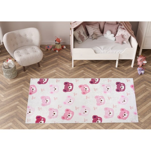 Rózsaszín-elefántcsont színű mosható gyerek szőnyeg 80x150 cm Cute Teddies Pink – Vitaus-image-1