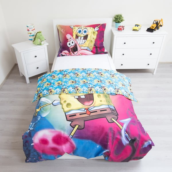 Egyszemélyes pamut gyerek ágyneműhuzat 140x200 cm Sponge Bob – Jerry Fabrics-image-2