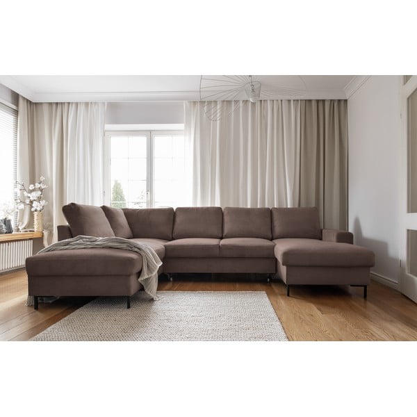 Barna kordbársony kinyitható sarokkanapé (bal oldali) Lofty Lilly – Miuform-image-1