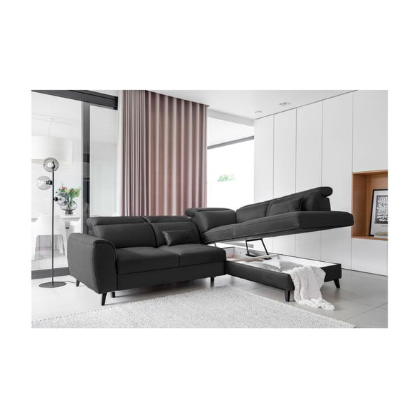 Sötétszürke bársony kinyitható-tárolóhelyes sarokkanapé (jobb oldali-L alakú) Noble – ELTAP-image-3