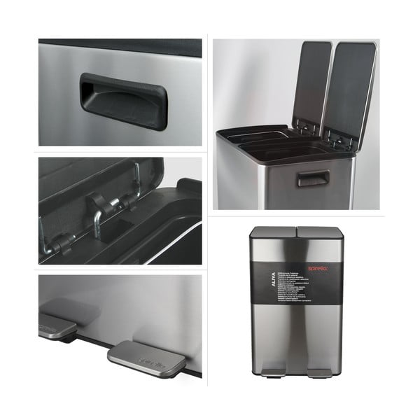 Matt ezüstszínű acél szelektív pedálos szemetes 2x30 l   Aliya – Spirella-image-3
