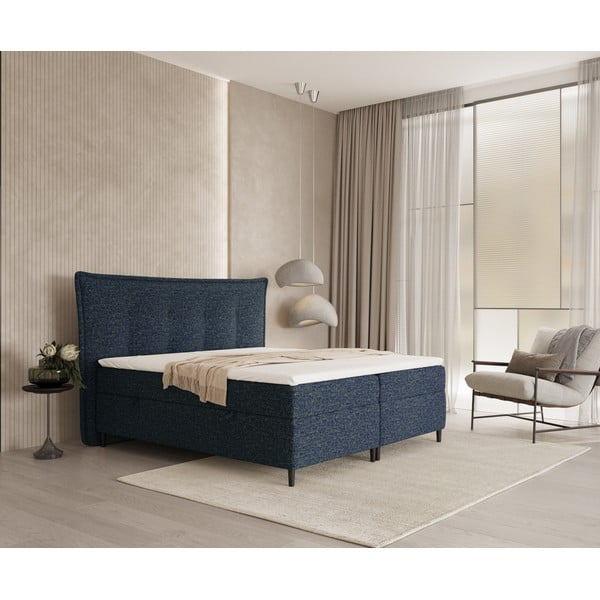 Sötétkék ágyneműtartós boxspring ágy 200x200 cm Sinai – Maison de Rêve-image-4