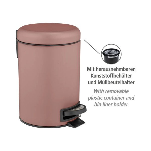 Törtrózsaszín acél pedálos szemetes 3 l Leman – Wenko-image-1
