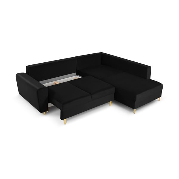 Fekete bársony kinyitható tárolóhelyes sarokkanapé (jobb oldali-L alakú) Kyoto – Cosmopolitan Design-image-3