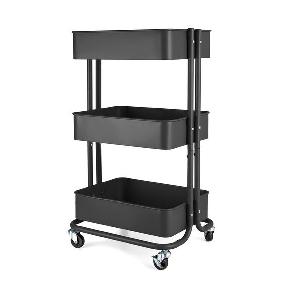 Fekete fém gurulós polcos állvány 43x35 cm Grena – Compactor-image-1