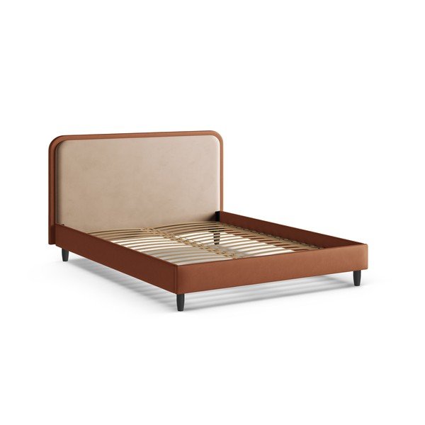 Téglavörös kárpitozott franciaágy ágyráccsal 200x200 cm Aveline – Micadoni -image-2