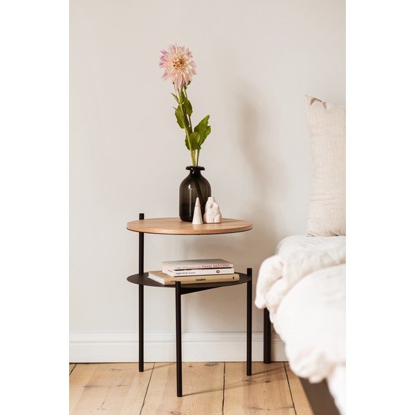 Fekete-natúr színű éjjeliszekrény tölgyfa dekoros asztallappal Tu – noo.ma-image-4