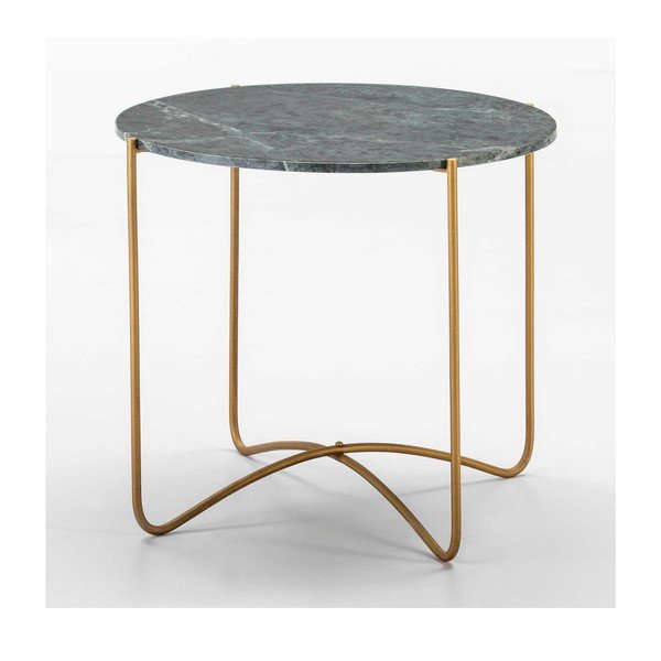 Tárolóasztal zöld márványlappal és aranyszínű lábakkal, ∅ 57 cm - Thai Natura