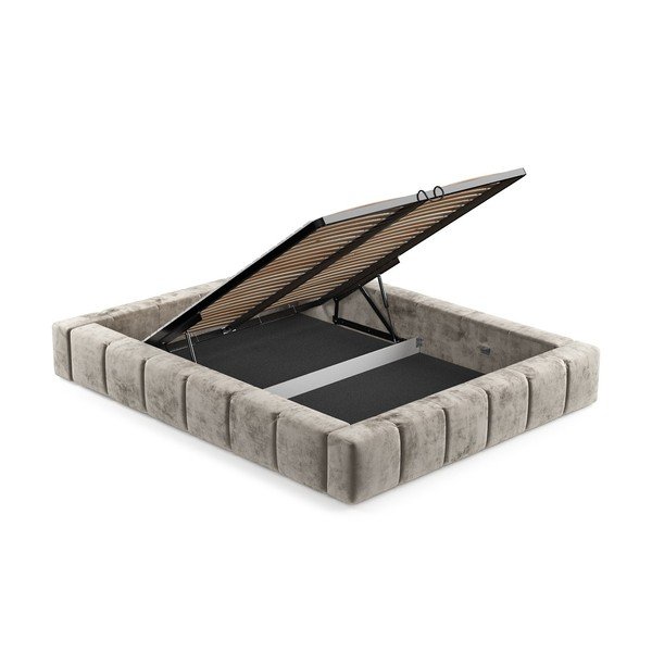 Bézs kárpitozott ágyneműtartós franciaágy ágyráccsal 160x200 cm Aruba L – Maison de Rêve-image-4