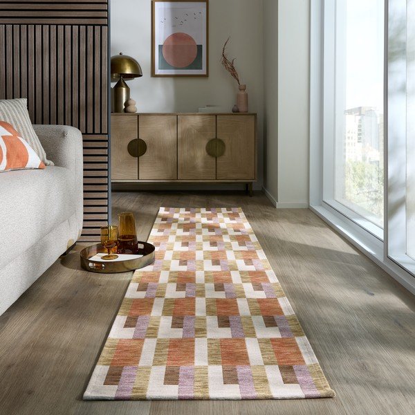 Narancssárga-natúr színű futószőnyeg 60x230 cm Riley Block Geo – Flair Rugs-image-1