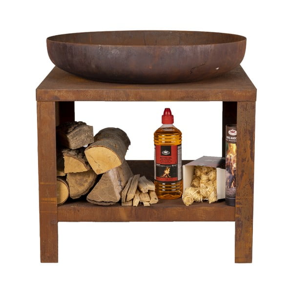 Tűzrakó fatárolóval, rozsda dekorral – Esschert Design-image-2