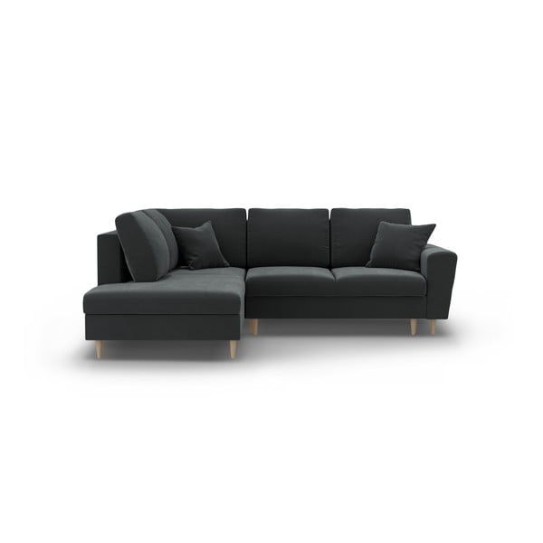 Sötétszürke bársony kinyitható tárolóhelyes sarokkanapé (bal oldali-L alakú) Kyoto – Cosmopolitan Design