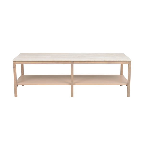 Fehér-natúr színű dohányzóasztal kő asztallappal 140x60 cm Orwel - Rowico