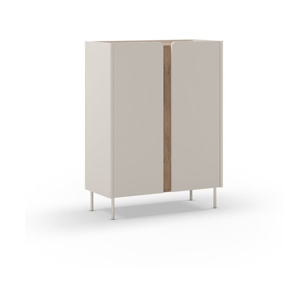 Krémszínű-natúr színű szekrény tölgyfa dekorral 90x120x40 cm Lucile – Marckeric-image-2