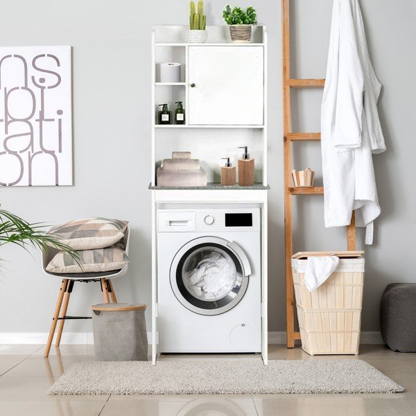 Fehér magas szekrény mosógép/WC fölé 58x173 cm Laundry – Tomasucci-image-1