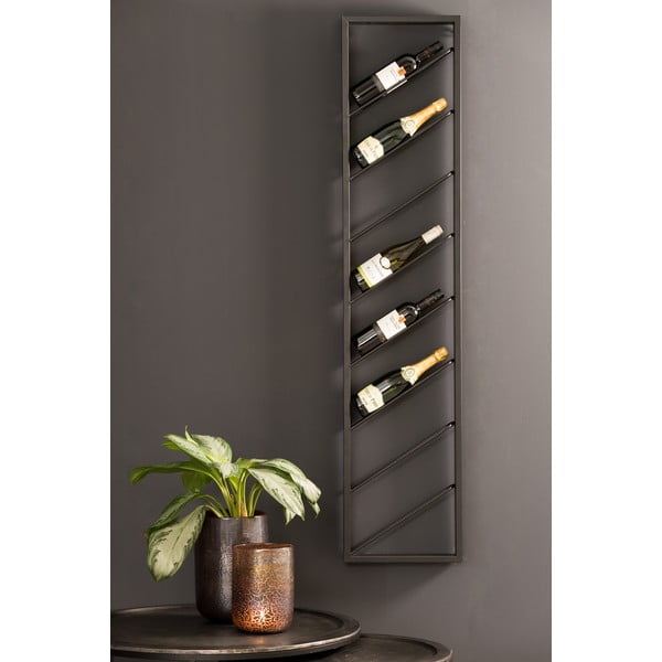 Fekete fali fém bortartó polcos állvány, palackok száma 8 36x160x6 cm Malbeo – Light & Living-image-1