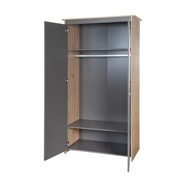 Antracitszürke-natúr színű gyerek ruhásszekrény tölgyfa dekorral 50x190x96 cm Anna – Roba-image-3