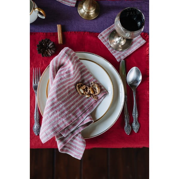 Piros-natúr színű poháralátét szett 4 db-os – Linen Tales-image-1