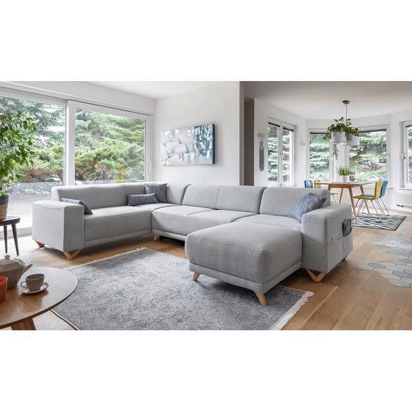 Világosszürke kinyitható-tárolóhelyes sarokkanapé (bal oldali-U alakú) Classy Sophie – Miuform-image-3