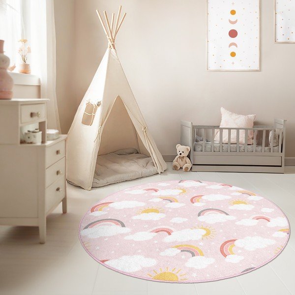 Rózsaszín mosható gyerek szőnyeg ø100 cm Rainbow World – Mila Home-image-4