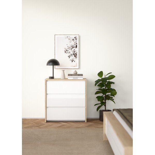 Fehér-natúr színű komód tölgyfa dekorral 80x84x48 cm Next – Tvilum-image-1