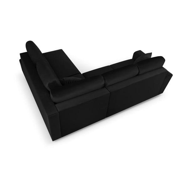 Fekete bársony kinyitható tárolóhelyes sarokkanapé (jobb oldali-L alakú) Kyoto – Cosmopolitan Design-image-4