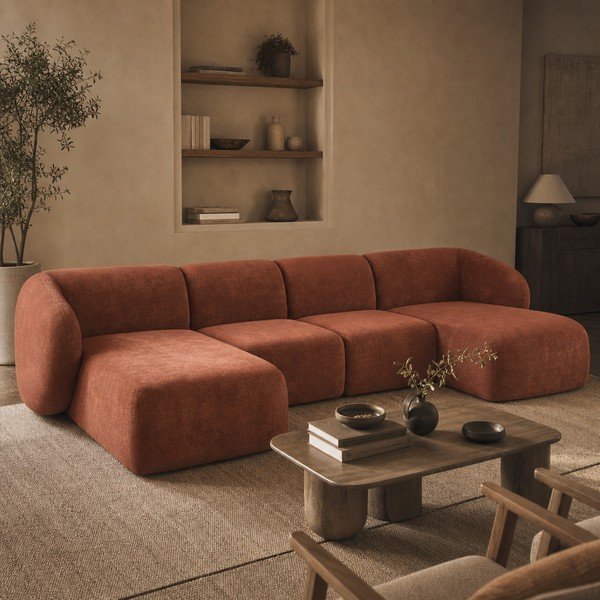 Terrakotta színű zsenília sarokkanapé (U alakú)  Lani – Makamii-image-4