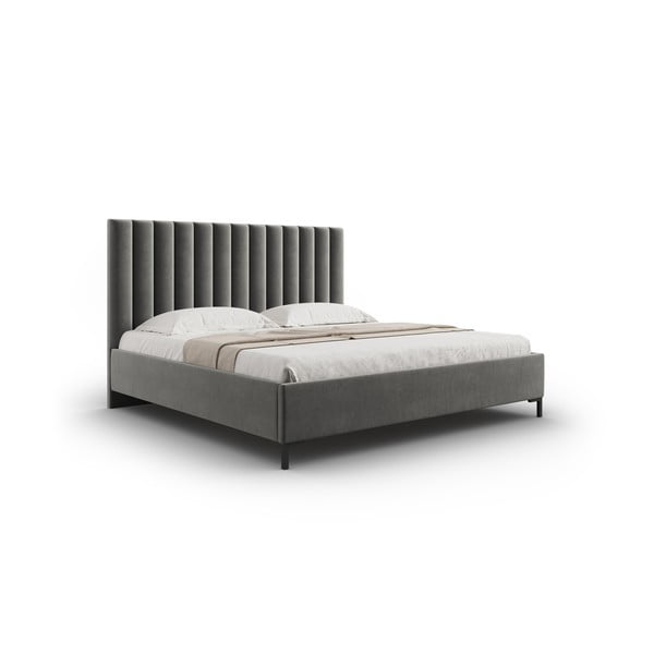 Szürke kárpitozott ágyneműtartós franciaágy ágyráccsal 160x200 cm Casey – Mazzini Beds