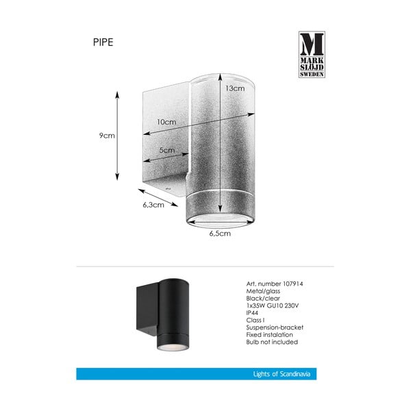 Fali kültéri lámpa (magasság 13 cm) Pipe – Markslöjd-image-2