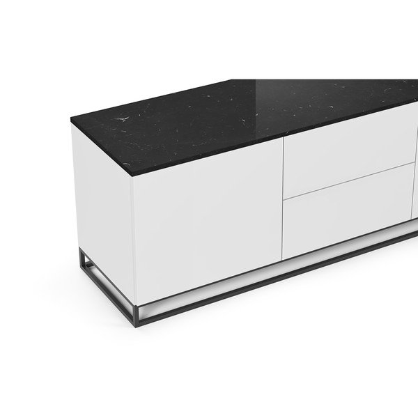 Fehér TV-állvány sötét márvány dekoros fedlappal és fekete lábakkal, 180 x 65 cm Join - TemaHome-image-1