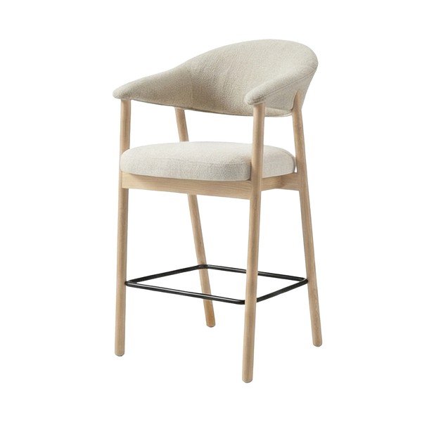 Krémszínű-natúr színű kárpitozott karfás bárszék (ülésmagasság 67 cm) Elk – Unique Furniture