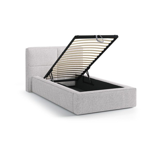 Világosszürke kárpitozott ágyneműtartós egyszemélyes ágy ágyráccsal 90x200 cm Darren – Micadoni -image-1