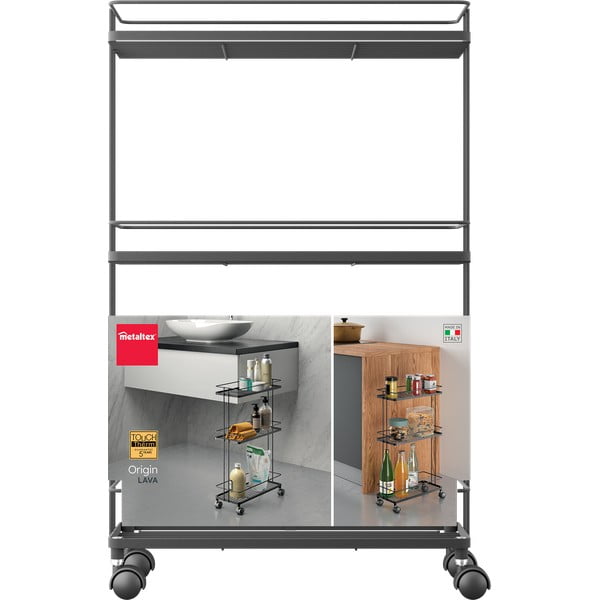 Matt fekete acél gurulós polcos állvány 38x62x16 cm Lava – Metaltex-image-4