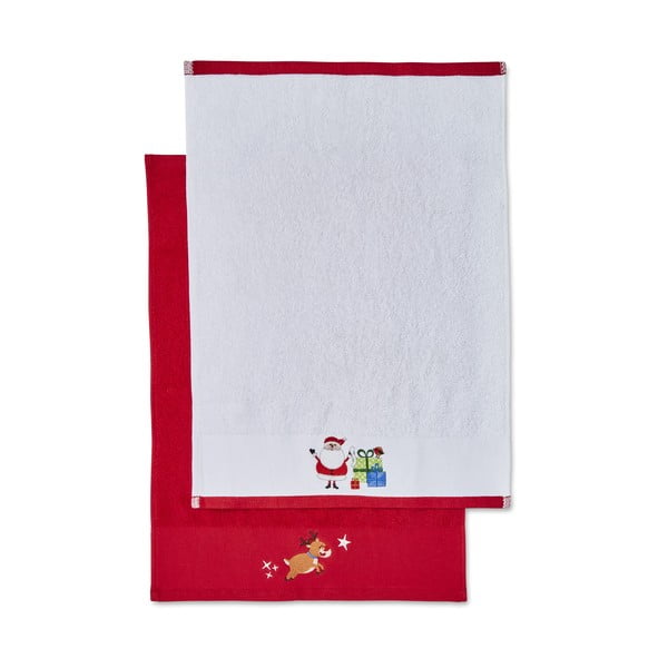 Piros-fehér pamut törölköző szett 2 db-os 40x60 cm Santa's Reindeers – Catherine Lansfield
