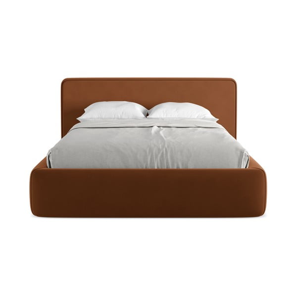 Terrakotta színű kárpitozott ágyneműtartós franciaágy  ágyráccsal 140x200 cm Kiana – Makamii-image-4