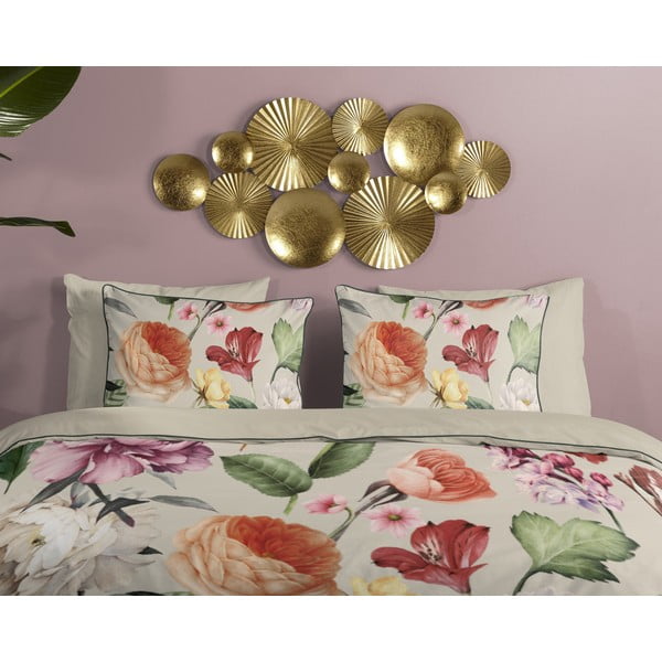 Bézs egyszemélyes-hosszabbított pamut-szatén ágyneműhuzat 140x220 cm Fiori – Descanso-image-2