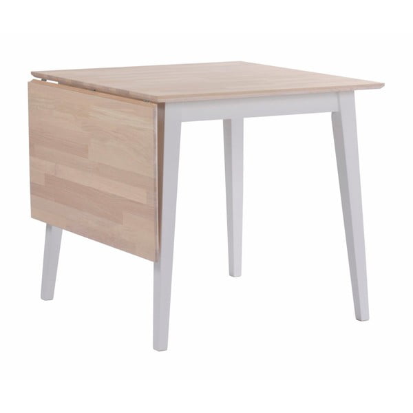 Mimi matt tölgyfa étkezőasztal lehajtható asztallappal és fehér lábakkal, 80 x 80 cm - Rowico