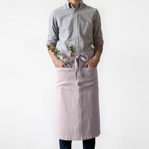 Chef világos rózsaszín vászonkötény, hosszúság 76 cm - Linen Tales