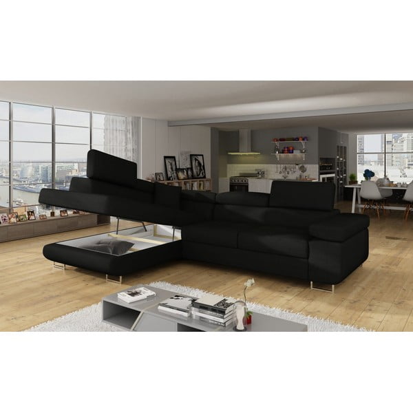 Fekete kinyitható-tárolóhelyes sarokkanapé (bal oldali-L alakú) Anton – ELTAP-image-4